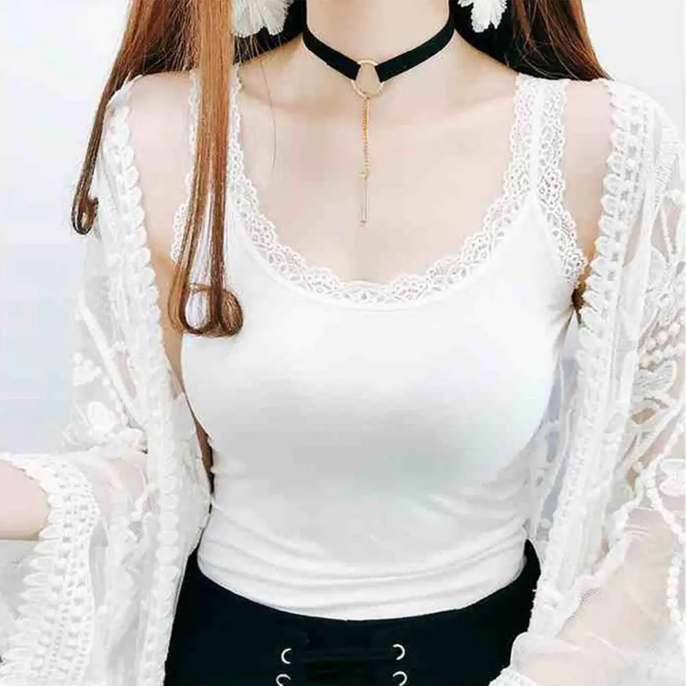 Women Vest Lace Trimmed Camisole Tops for Slim Tank Tops with U-neck Design Trendy Streetwear Vest Collection