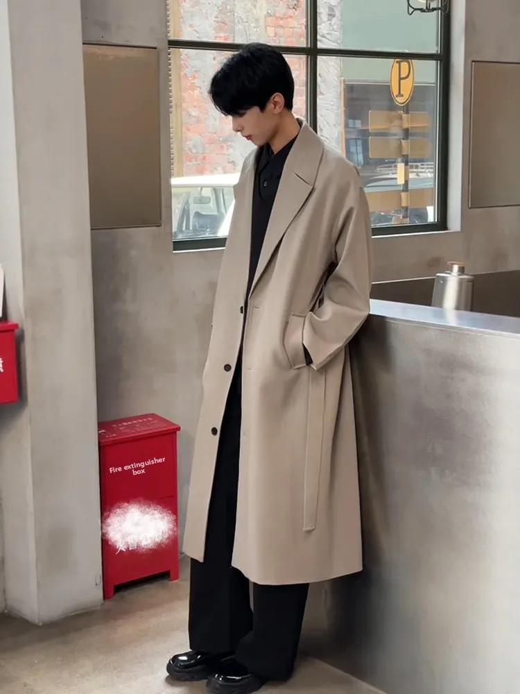 

Корейское мужское пальто средней длины до колен, свободного кроя, для высоких мужчин, верхняя одежда для пар, осенний сезон