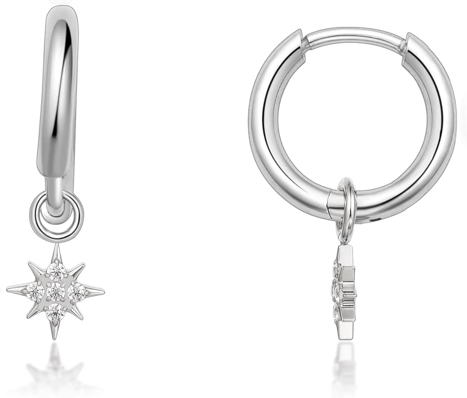 Lightweight Titanium Huggie Earrings for Women, Vertical Bar, Cross, Moon, Lightning Design
