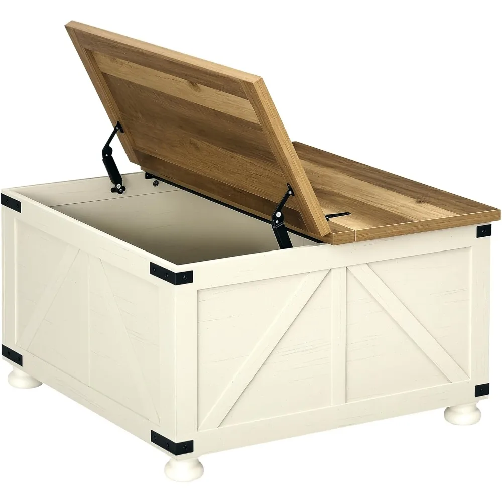 

31.5" square farmhouse coffee table with storage, hinged flip lift top and hidden space, perfect for living room center table