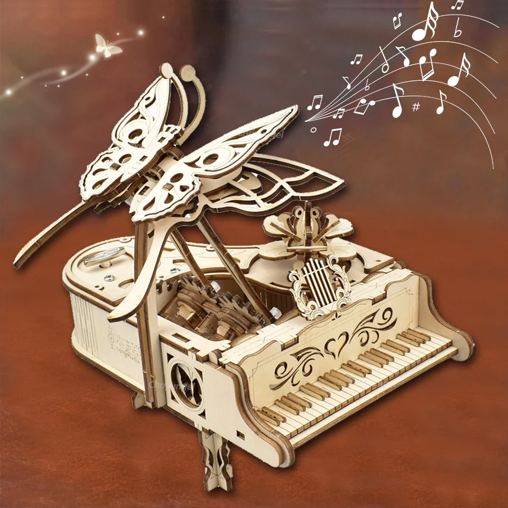 3D Holzpuzzle Spieluhr Klavier-Modellbausatz DIY Montage Musikinstrument Bausätze Heimdekoration Bastelgeschenk für Erwachsene und Jugendliche – Detail 4