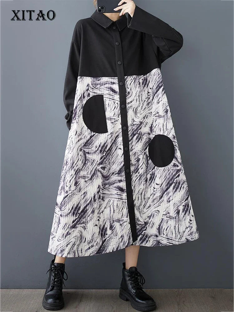 

XITAO Casual Solid Color Patchwork Fashion Coats Irregular Printing A-line Full Sleeve New Arrival Spring Female Trench GMM1001