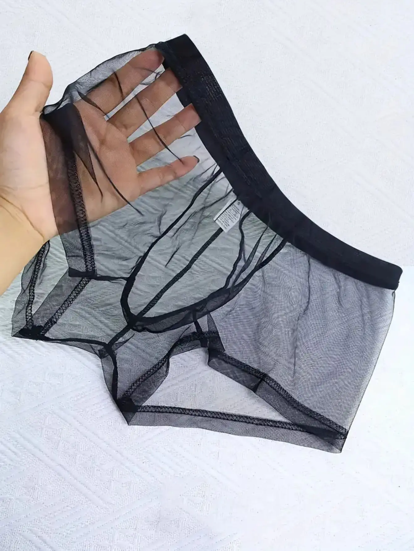 ملابس داخلية شبكية شفافة للرجال، شفافة، مثيرة، قابلة للتنفس، مريحة، شورت قصير، متوفر بألوان سوداء وبيضاء