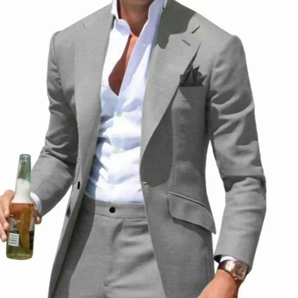 Men\'s Suits Casual Coat Summer Beach 2 Piece Blazer and Pant Set Notched Lapel Slim Fit Tuxedo Set Wedding Dress Business Party