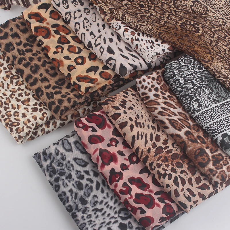 

75D шифоновая ткань с леопардовым принтом, летнее платье на бретельках, защита от солнца, тонкий прозрачный драпированный шифоновый материал без дрейфа