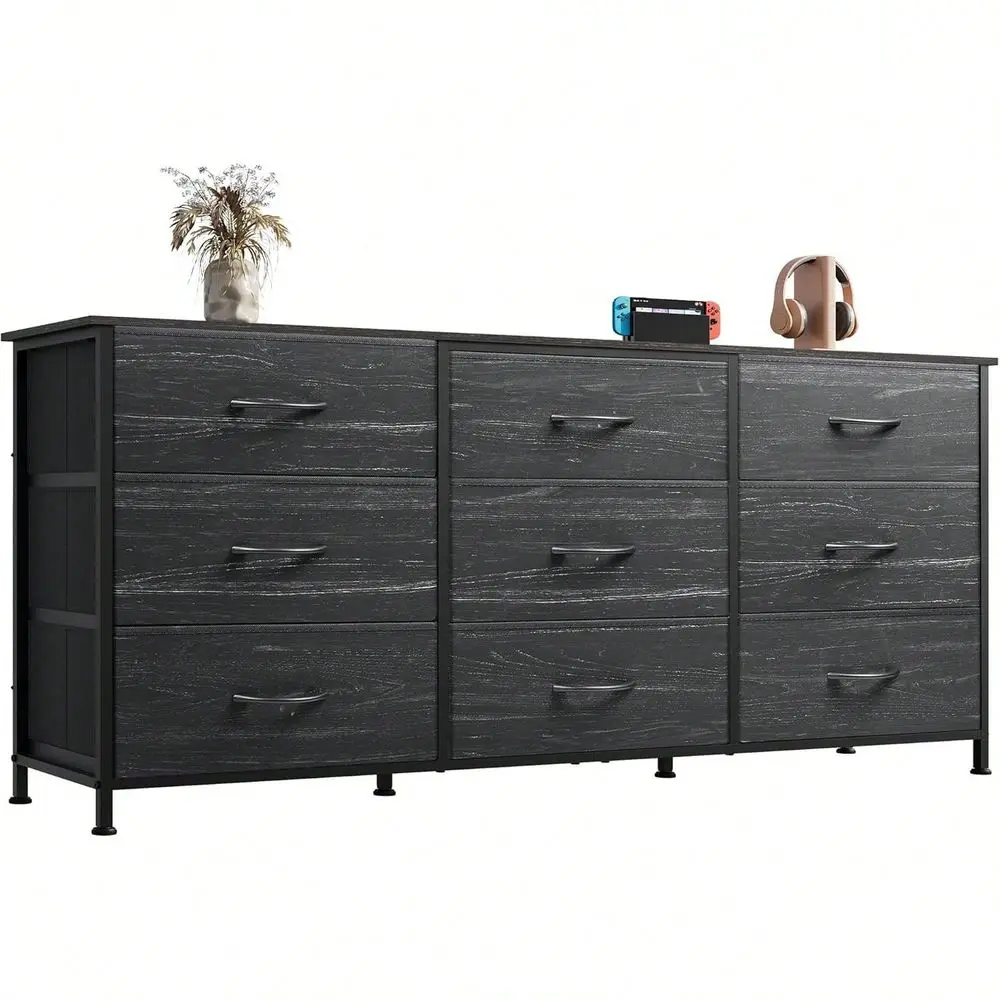 63W Dresser For Bedroom, Dresser TV Stand For 65, 70, 75 Inch TV, Wide Chest Of Drawers With 9 Drawer, Large Entertainment Cent