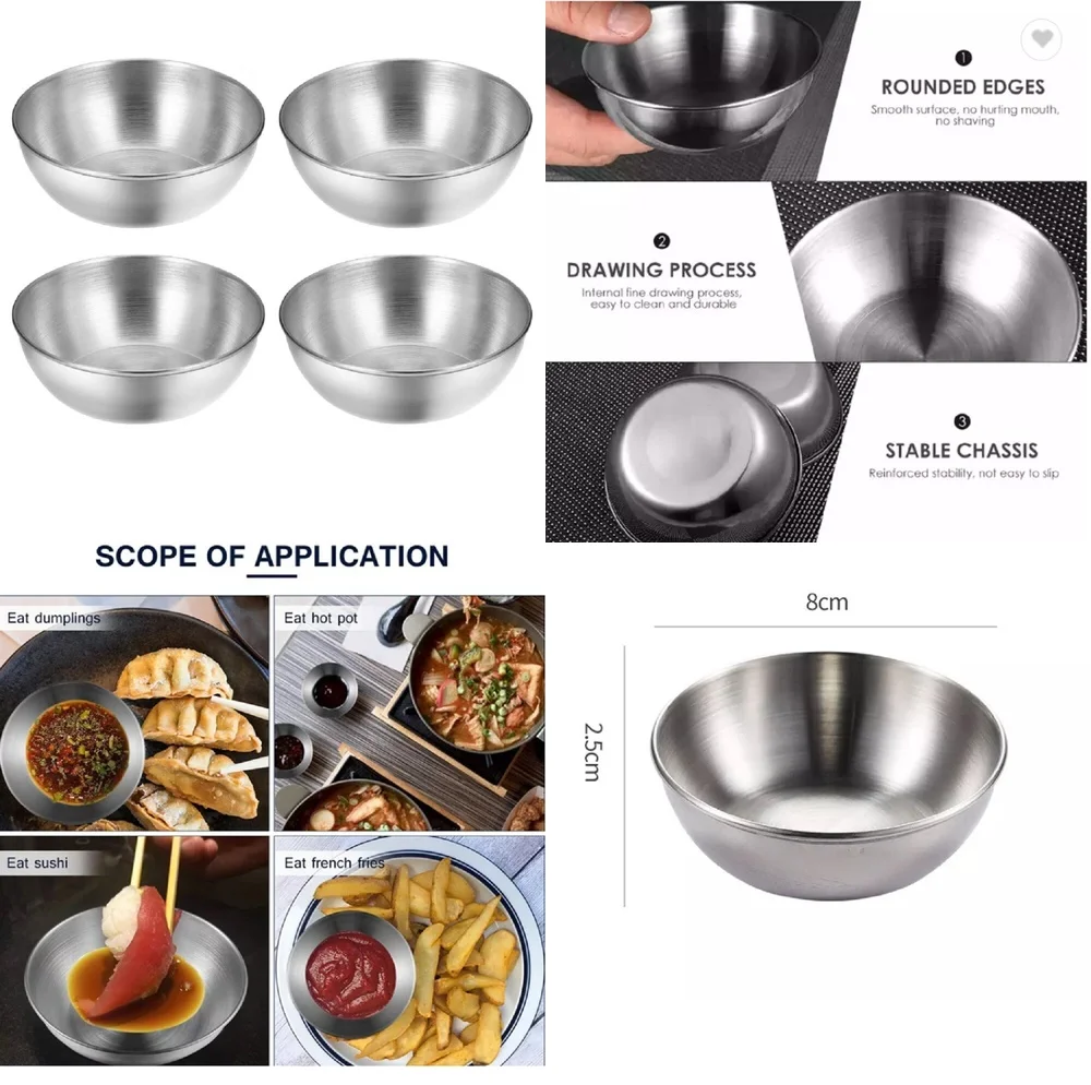 

8 piece stainless steel sauce dish set mini dipping bowls for condiments snacks and sides kitchen essentials tableware