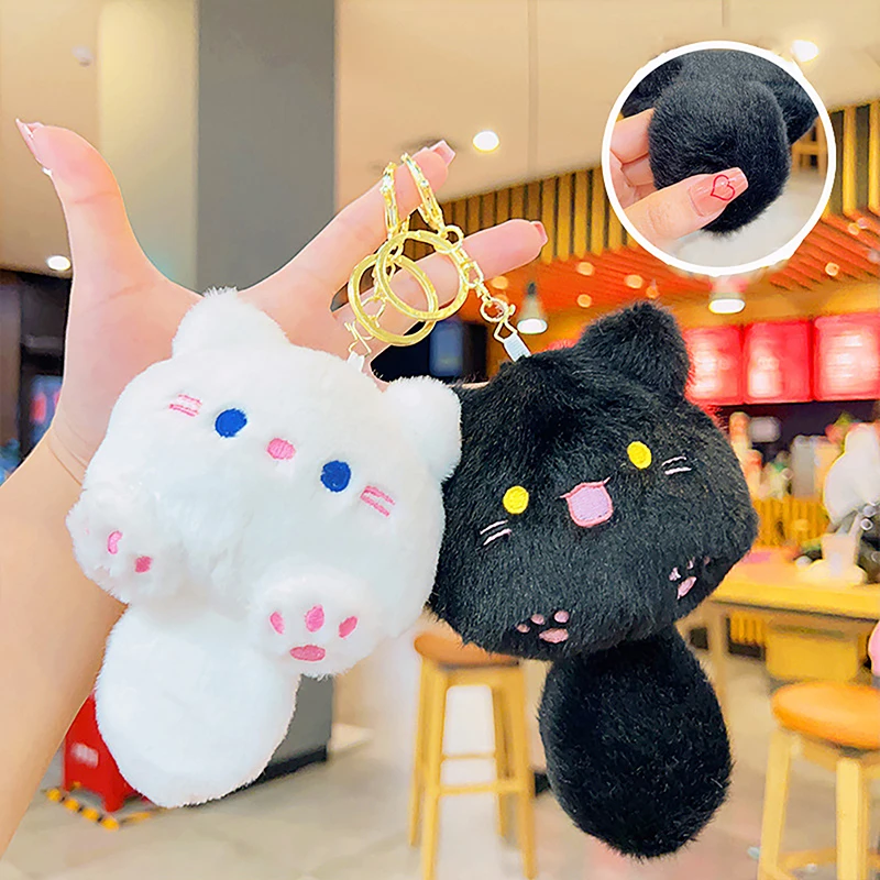 Plush Bag Car Pendant Doll DIY Trinket Kawaii Soft Stuffed Black Animal Little Cat Keychain Kids Stuffed Animal Toys