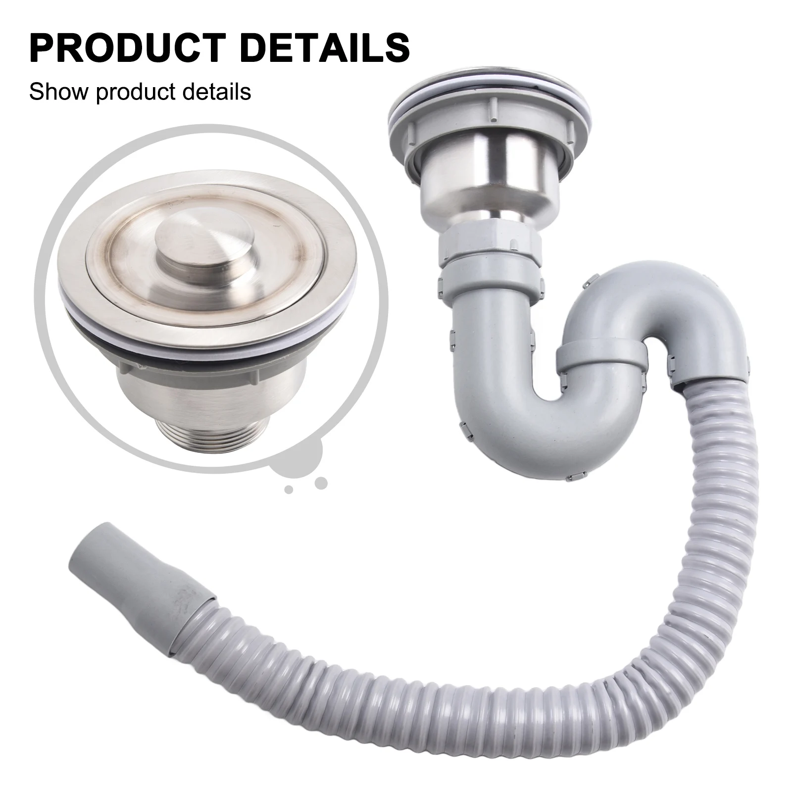 Single Tank Drain Sink Strainer Head S Bend Storage Water Stainless Steel Uninstall Water Pipe Sewer Drain Kit