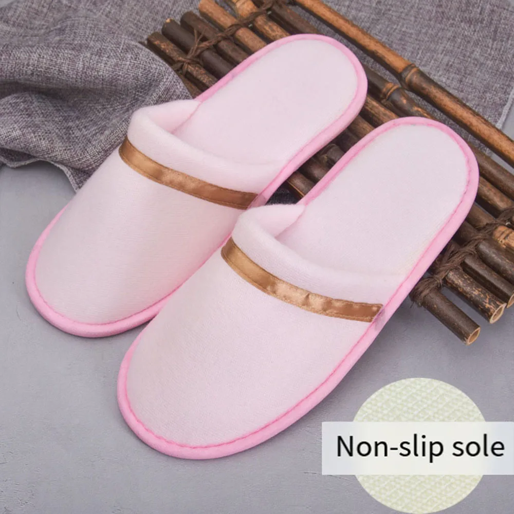 Soft Coral Fleece Disposable Slippers Men Women Travel Hotel Slipper Winter Warm Indoor Home Slippers Guest Use Non-Slip