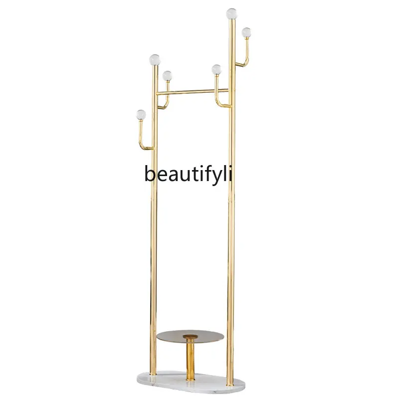 

zq Marble Coat Rack Floor Hanger Golden Double Pole Hangers Multi-Functional Clothing Store Large Hanger