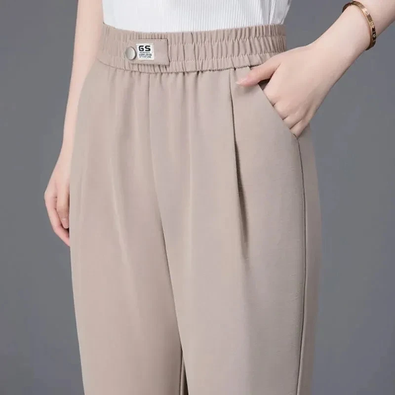 Summer Thin Solid High Waist Harun Pants Ice Nine Point Casual Loose Large Radish Trousers New Fashion Simplicity Women Clothes