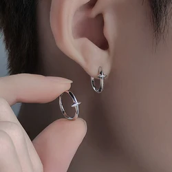 Korean Trend Teenage Earrings Unisex Stainless Steel Simple Small Cross Star Earrings Man Unusual Punk Jewelry