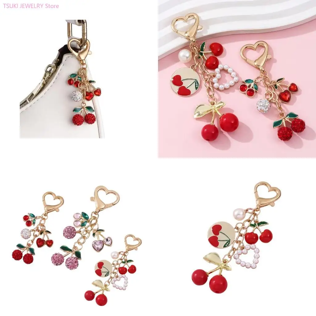 62KE Fashionable Handmade Keychain Charm Featuring Stylish Cherrys Pendant for Modern Accessorizing Daily Casual Use