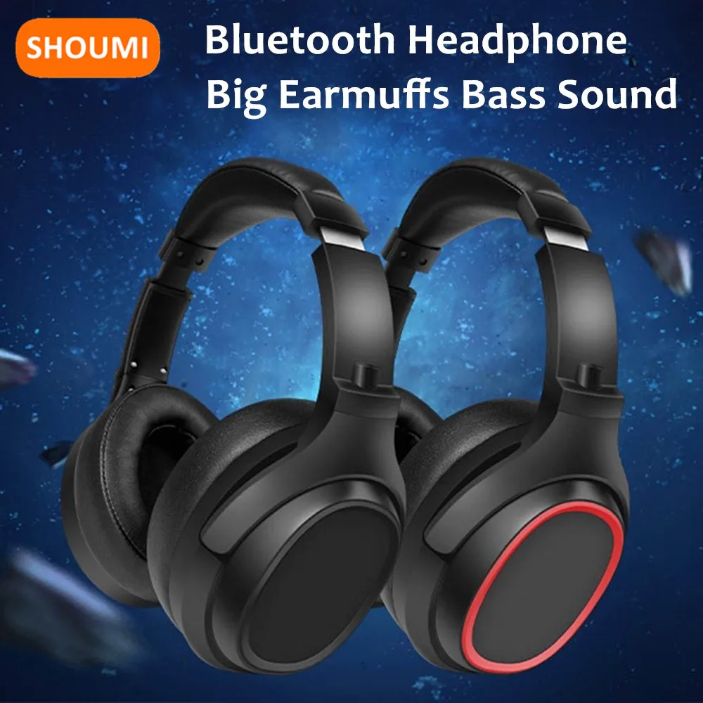 20 H Play Bluetooth Headphones with Large Earmuffs Wireless Earphones with Bass Noise Cancelling and Mic TF-card Support Helmet