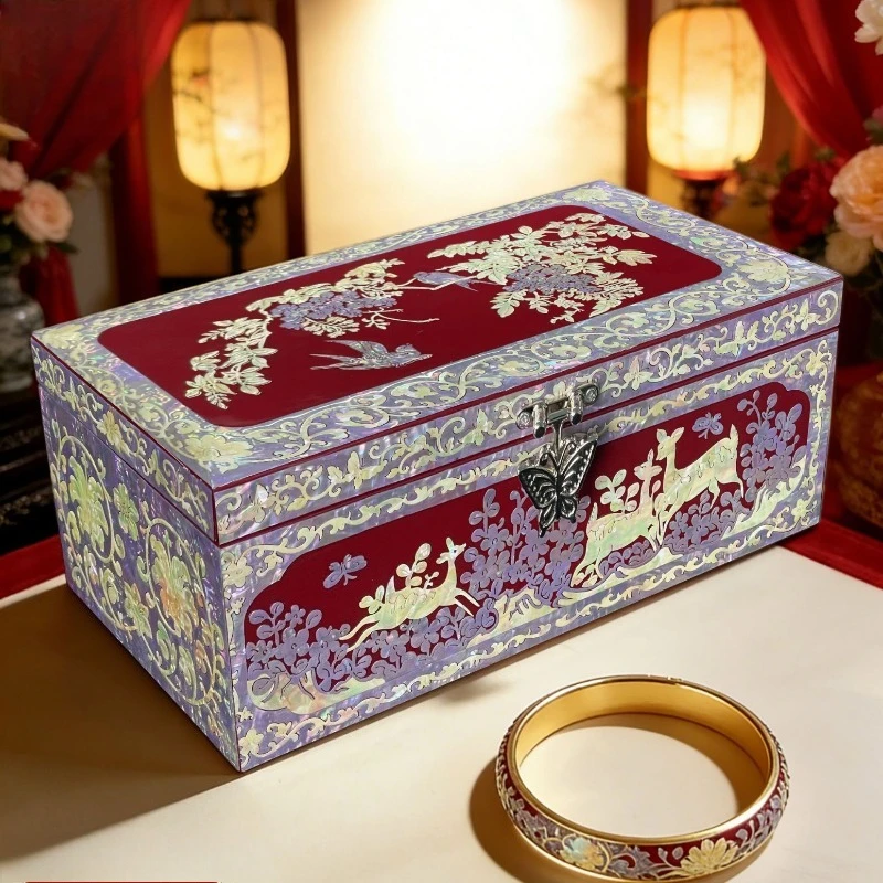 Original handmade snail inlaid jewelry box, traditional craft gift storage lacquer wooden box
