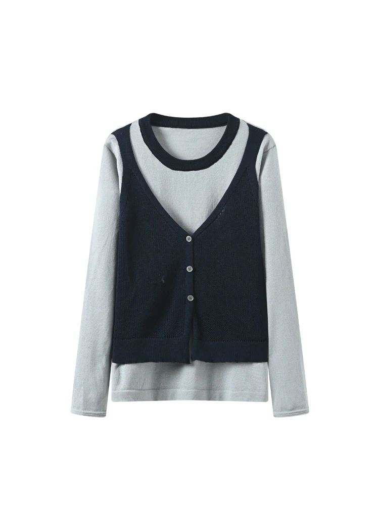 plus maat gebreide lange Sve Faion-sweater voor dames Kleur Blo Trendy herfstkleding Casual comfortabel polyestervezel