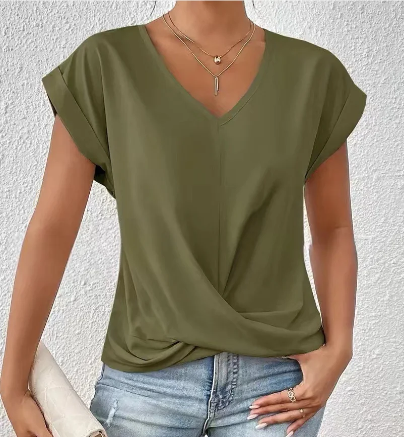 Camisetas Tees Kleidung Schwarz Weiß V-Ausschnitt Damen T-Shirt Neues Sommer Einzigartiges Kurzarm-T-Shirt Damen Tops Damenbekleidung Q5593 – Detail 23