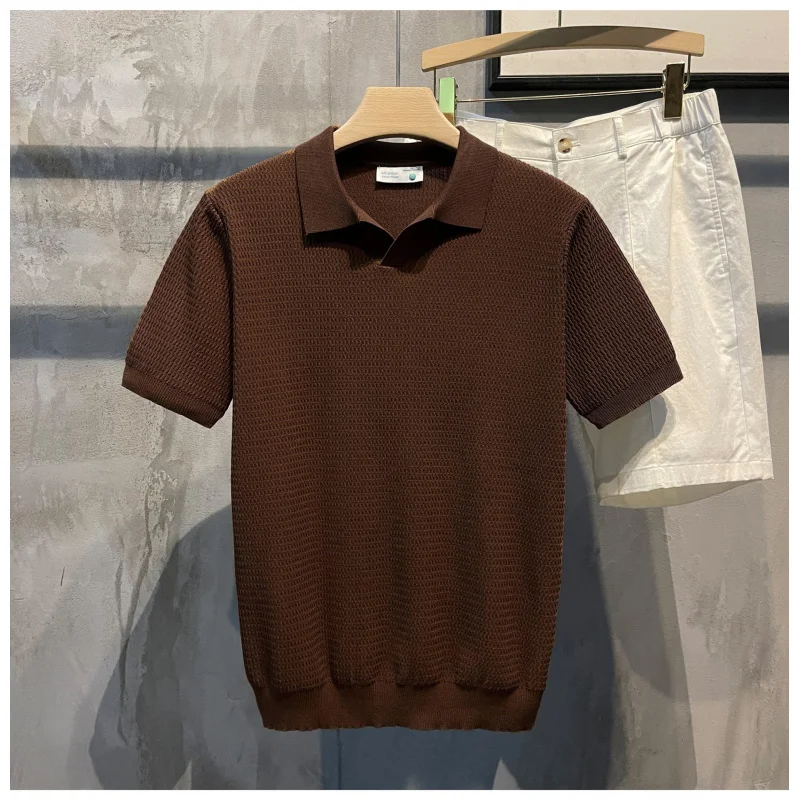 Summer Breathable Shirt Knitted Vintage Casual Men'S Business Short Sleeve-Shirt