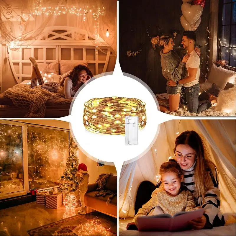 Lampu peri Led tali kawat tembaga lampu liburan luar ruangan karangan bunga untuk pohon Natal dekorasi pesta pernikahan