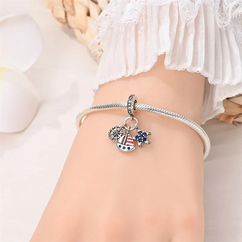 2023 New Ocean Blue Sea Turtle Dangle Bead Fit Original Charms Silver 925 Bracelet DIY Women Gift Fine Jewelry Beads