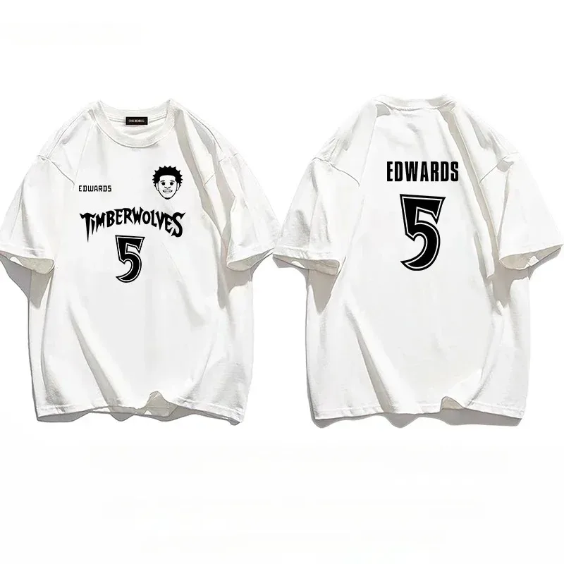 Basketball Star Timberwolves NO.5 Edwards Training Wear Cotton T-shirt Men T-shirt Tops Oversize Short Sleeve High Quality