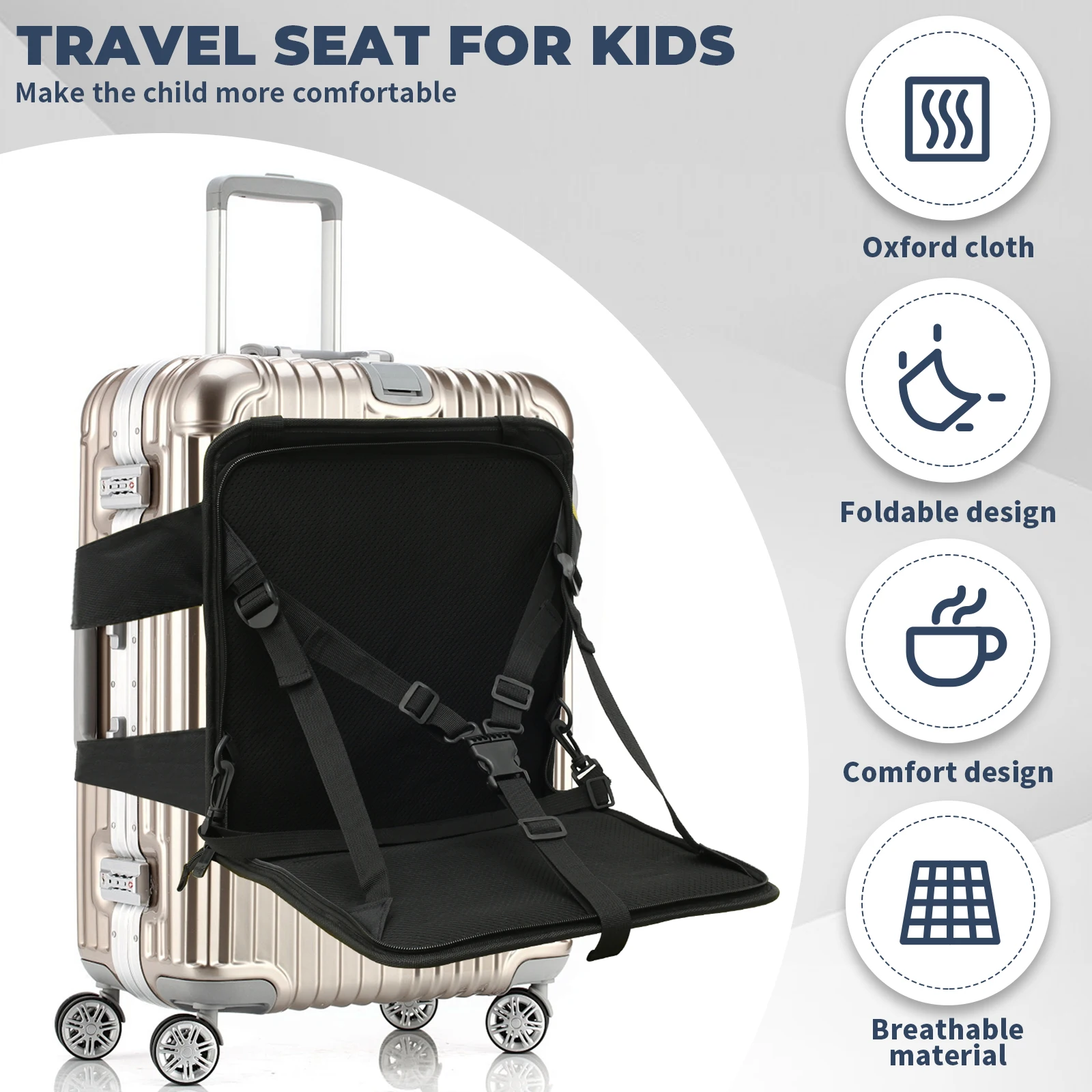 Générique Siège Valise à Roulettes pour Enfants, Porte-Enfant pour Bagage à Main, Adaptateur Valise, Noir, 33,02 cm x 33,0 cm x 30,0 cm