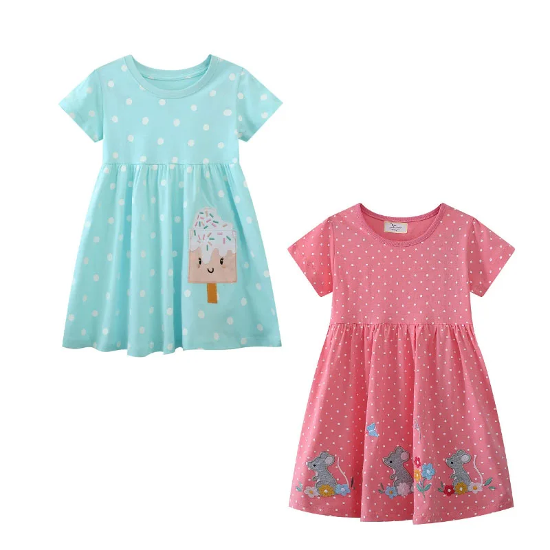 

Jumping Meters Ice Cream Dots Summer Dress Short Sleeve Children's Clothing for Girls 2-7T Toddler Kids Frocks Hot Selling