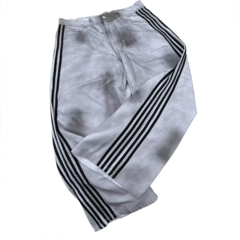 Y2K Jeans larghi Retro Vecchi lavati da uomo Pantaloni sportivi Harajuku a righe ricamati Donna Hip Hop Streetwear Pantaloni casual in denim a gamba larga