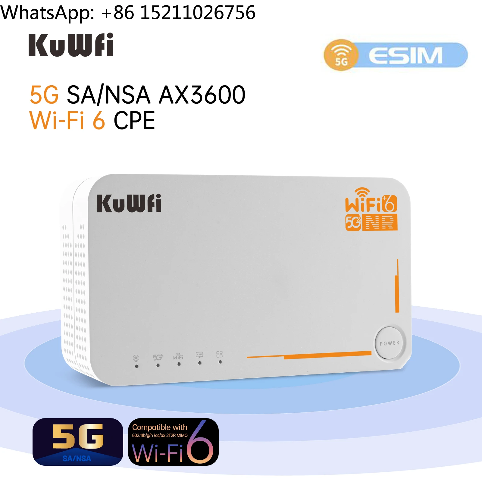 AX3000 eSim C160 5G Router with 4000mAh Battery Dual Band VPN 32 Users Sim Card Slot KuWFi & WiFi Hotspot for 32 Users