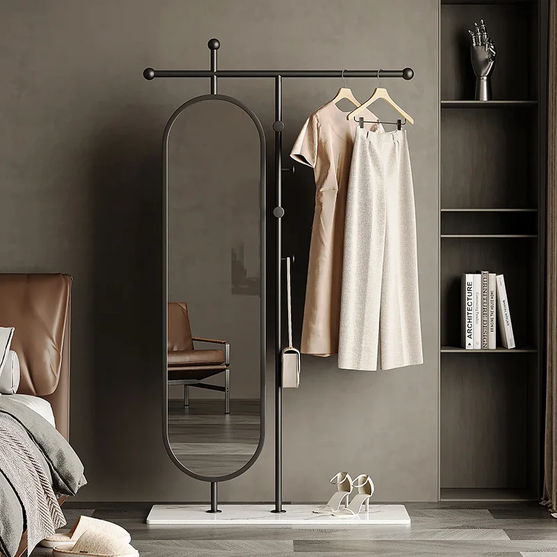 Household Nordic light luxury coat rack, full-length mirror integrated hanging hanger