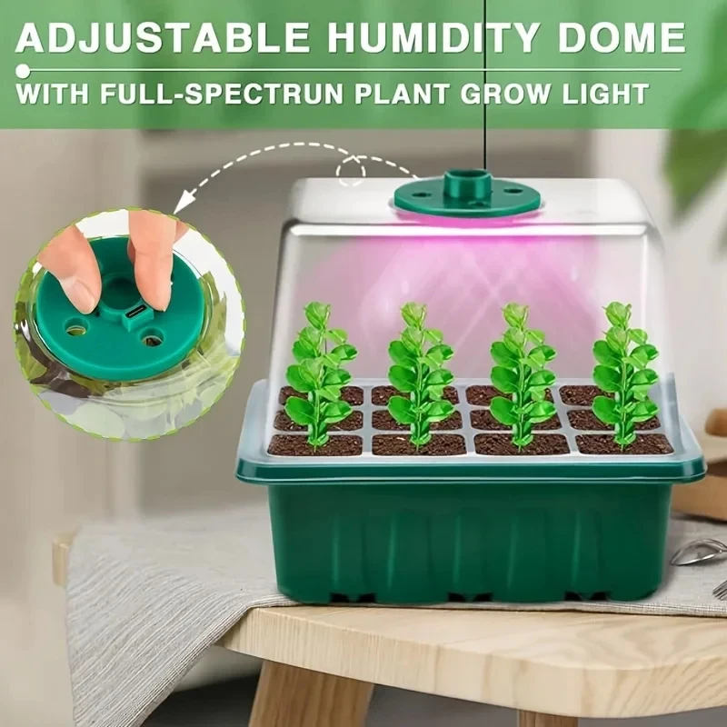 12 Cell Cover Nursery Tray Box with Growing light Seedling Germination Planting Pot Full Spectrum LED Growth Promotion