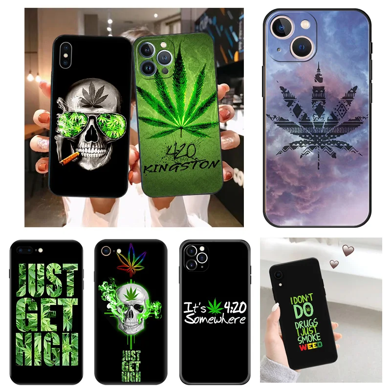 Green Abstractionism Trippy Weed Leaf Silicone Soft Phone Cases Cover for iphone 15 Pro Max SE 14 13 Plus 12 11 7 8 6s 6 X XS XR