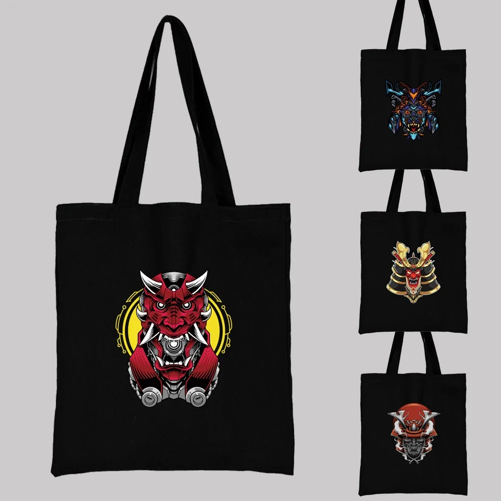 

New Women Black Shopping Bag Casual Large-capacity Reusable Harajuku Monster Pattern Printed Canvas Shoulder Bag Student Handbag