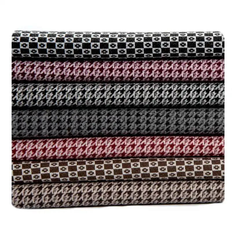 Autumn and Winter Thickened Woolen Plaid Imitation Wool Cashmere Houndstooth Fabric DIY Coat Outerwear Clothing Brushed Fabric