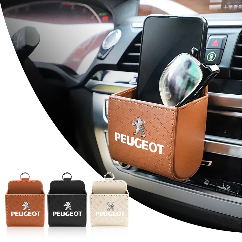 

Leather Car Air Vent Storage Bag Mini Organizer Box For Peugeot 206 307 308 3008 207 208 407 408 4008 508 2008 301