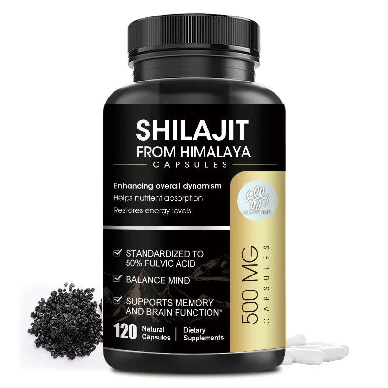 Himalaya Shilajit Capsules with Ginseng 50% Natural Fulvic Acid For  Brain Vitality Regulation Hormone Energy Supplement