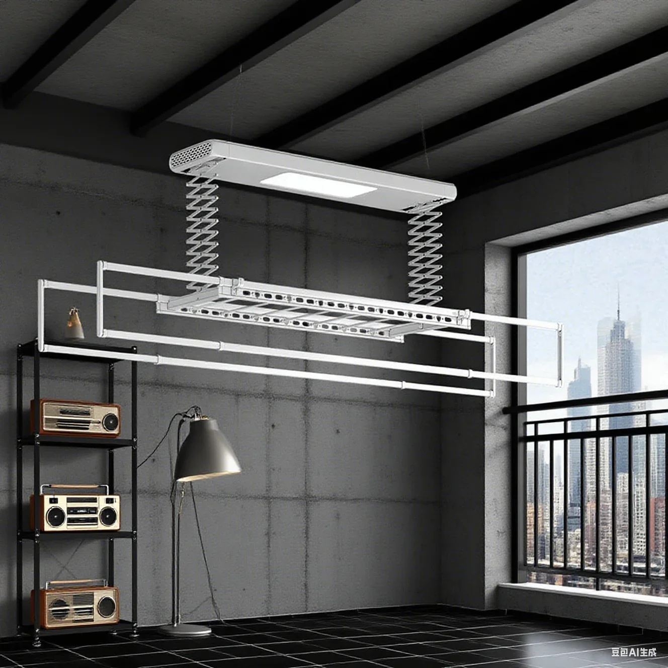 Smart Ceiling-Mounted Clothes Drying Rack for Balcony Auto-Lifting Clothes Rack with LED Lighting