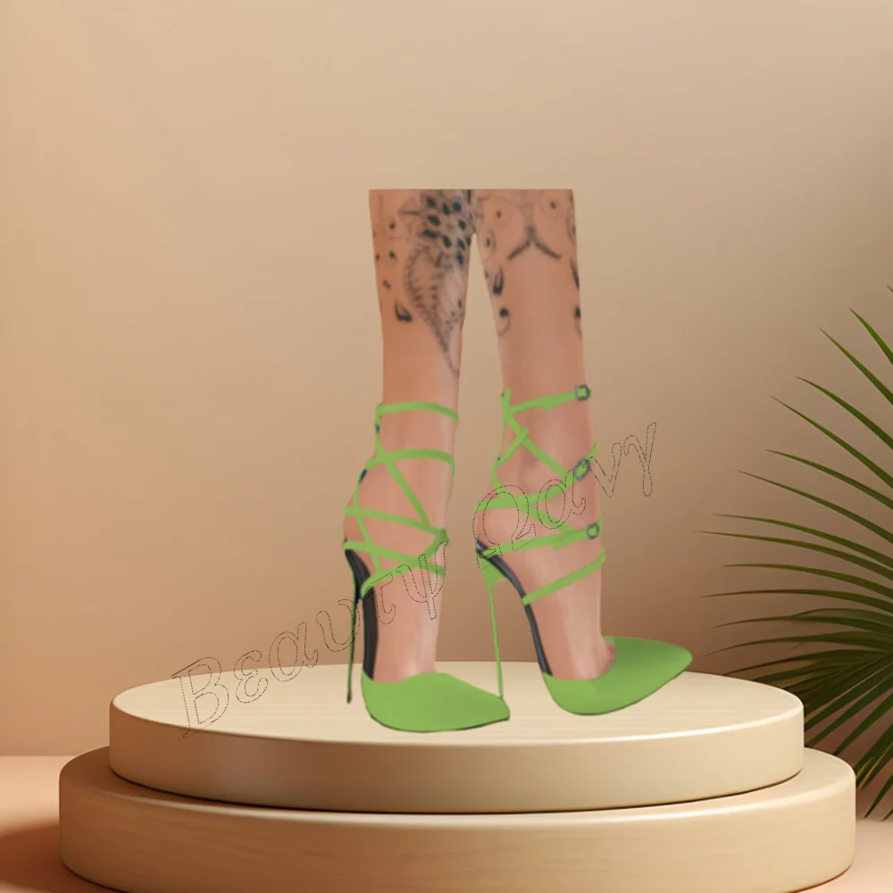 

Green Multi Buckle Solid Pumps Stilettos Heel Sexy Shoes New Thin High Heel Shoes for Women High Heel 2023 Zapatillas Mujer