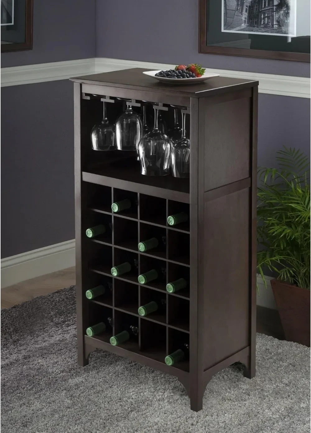 

37.52-inch x 19.09-inch x 12.6-inch 20-Bottle Modular Wine Cabinet With Glass Rack, Dark Espresso (92729)