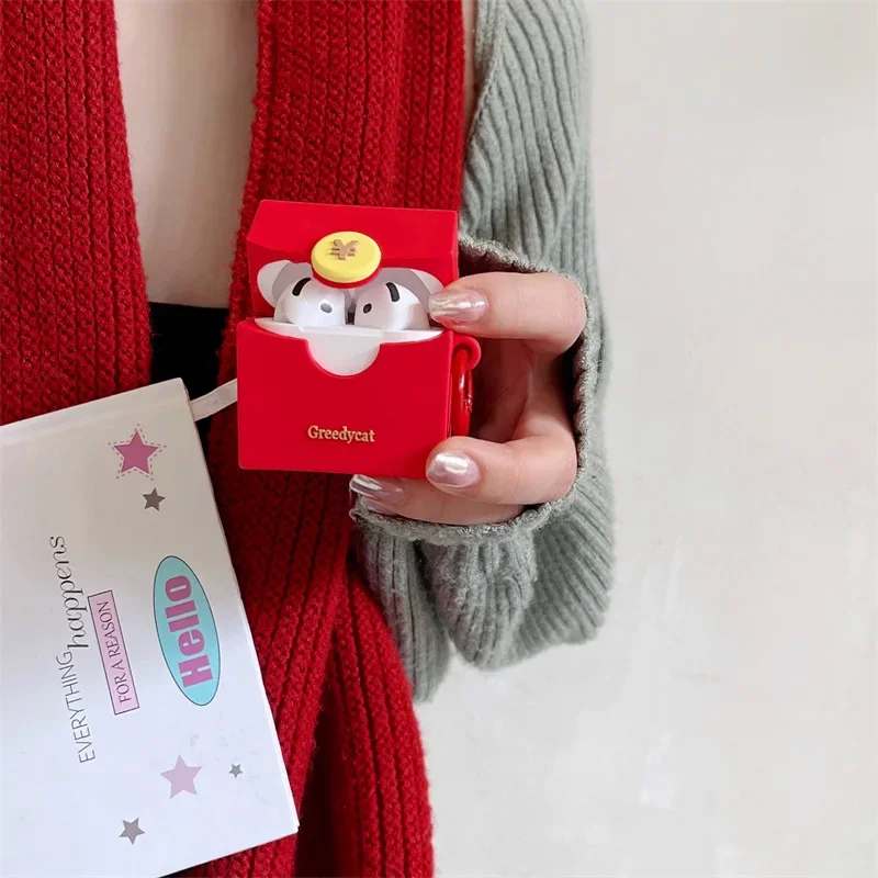 Funda tipo sobre roja para AirPods 4, Airpod 1, 2, 3 Pro Pro2, auriculares Bluetooth, caja de carga, funda protectora para auriculares