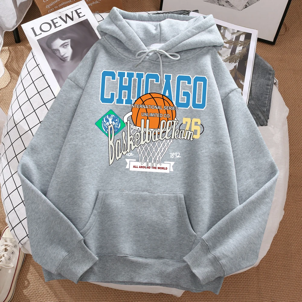 Chicago Basketball Team 76 All Around The World Hoody Male Fashion Crewneck Sweatshirt Loose Hooded Autumn Casual Sportswears