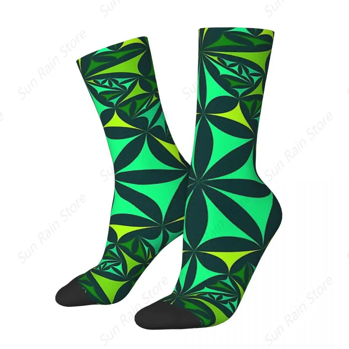 Geometric Pattern Green Shades Oriental Rug Socks Hiking 3D Print Boy Girls Mid-calf Sock