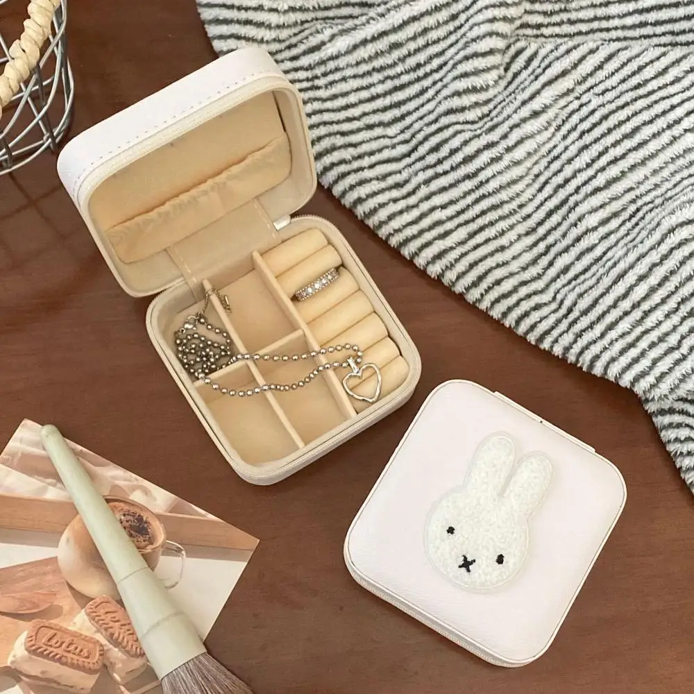 Cute Miffy Rabbit Jewelry Box for Girls Portable Compartments for Jewelry Storage Earrings Rings and Necklaces Storage Box