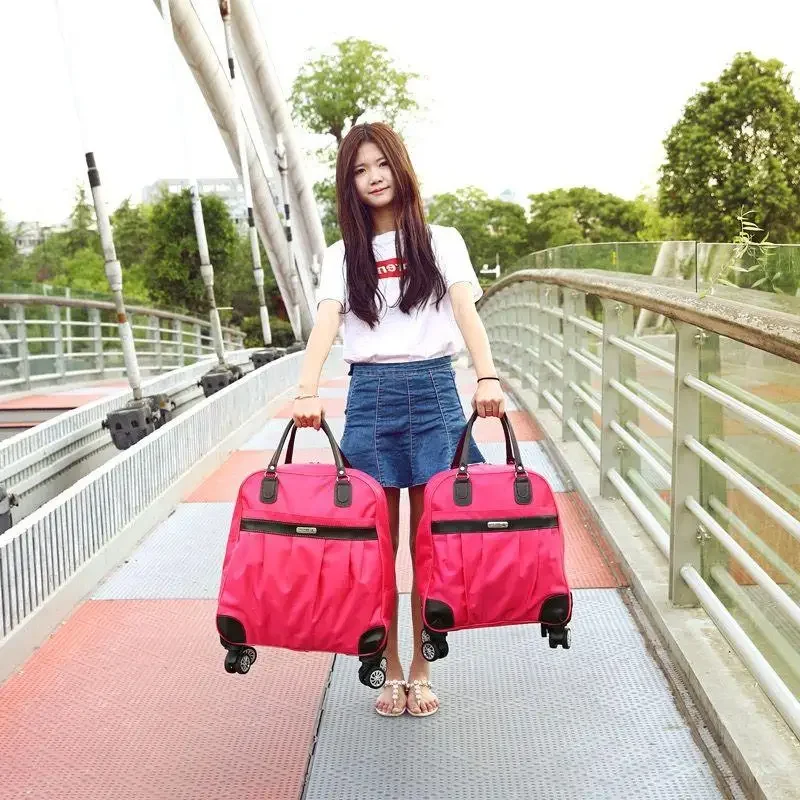 Women Travel Luggage handbag girls trolley bags Cabin Waterproof Oxford Rolling Trolley suitcase Lady on Wheels wheels Drag bag