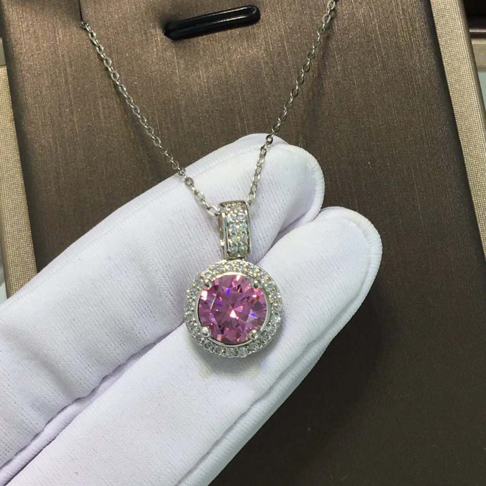 S925 2 Carats High Quality Moissanite Diamond Pink Pendant Fashion Elegance Jewelry Birthday Women Mature Charm Gift