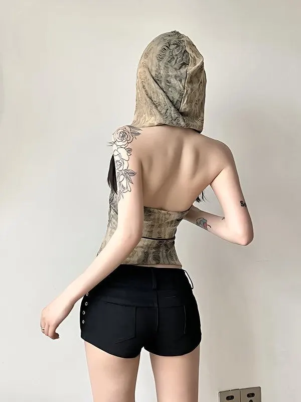 Verano 2025 Nuevo Sle Wasteland Diseño de agujero doblado Sombrero pequeño Irregular Svel Top Mujer Sweet Sle Slim Fit Polyes...