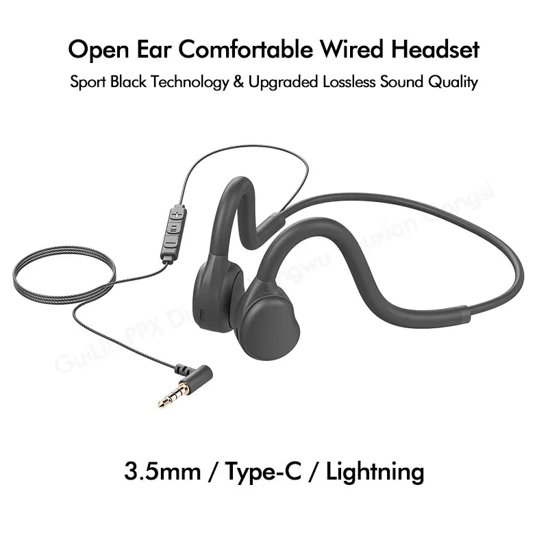 Open Ear Wired Headset 3.5mm Air Born Headphone Type C Digital Chip Lossless Sound Conduction Earphone Wire-controlled with Mic 