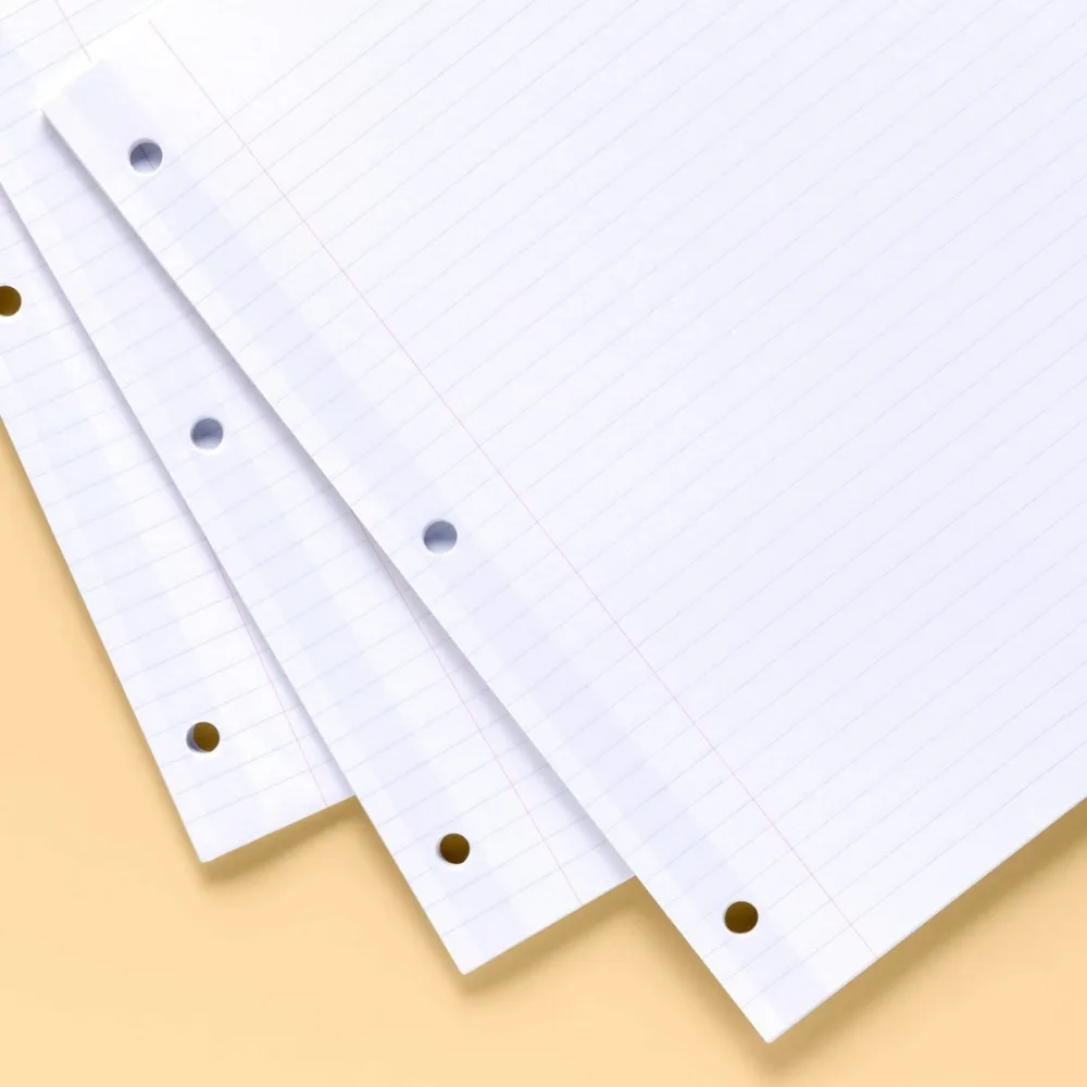 100ct College Ruled Reinforced Notebook Filler Paper - 0.5x8 Inches, Loose Leaf, 20 lb, White, 100 Sheets
