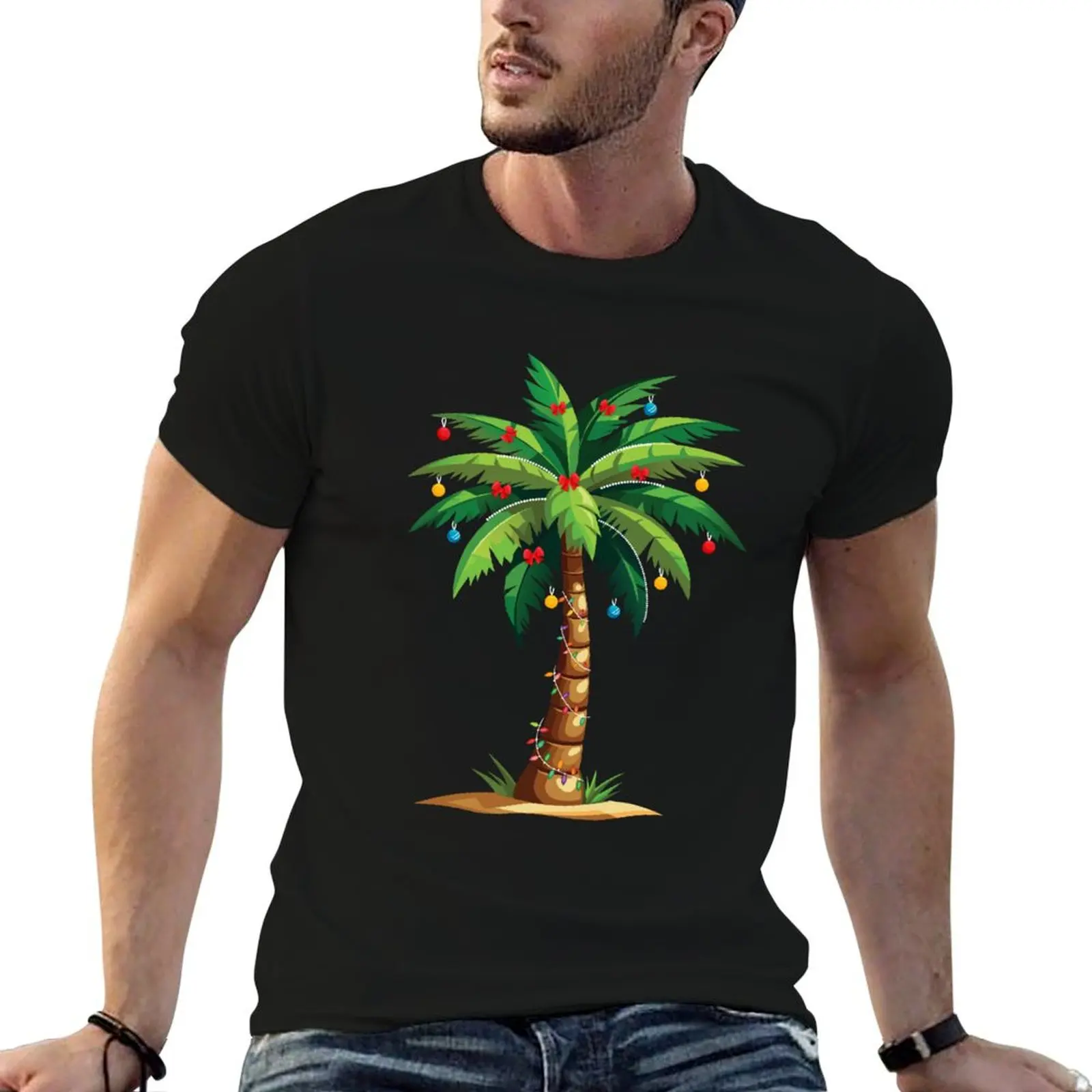 

Merry Christmas Lights Palm Tree Beach Xmas Pajama T-Shirt cotton t shirt pack cotton t shirt man T-Shirt